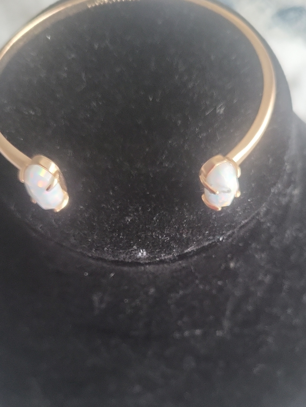 Gold-Tone Open Cuff Bracelet with Iridescent Opal Accent - Women Jewelry